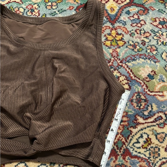 Aerie Cropped Tank Top Ribbed Brown Women’s Large Twist Front Lightweight - Picture 8 of 9